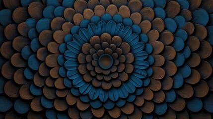 Poster - A visually captivating circular pattern made of layered, textured shapes in shades of blue and brown, evoking a sense of depth and organic design.