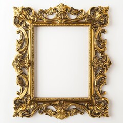 Wall Mural - Ornate Golden Frame: A vintage gold picture frame with intricate carvings and a distressed finish, perfect for adding a touch of classic elegance to any design project.  