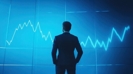Wall Mural - business expert presenting a digital growth graph, vibrant blue backdrop, cutting-edge tech design