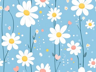 Wall Mural - A seamless pattern of small white flowers with yellow centers, easter pattern