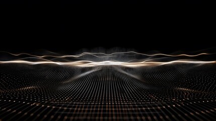 Wall Mural - dynamic light waves display virtual space abstract visuals dark environment low angle view futuristi