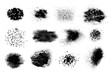 © Natalia - Set of granular grainy black spots of various shapes and densities. Texture brushes in form of spray, granules, grains of sand with soft uneven edge. Vector isolated illustration.