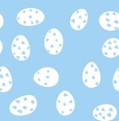 Canvas Print - A seamless pattern of white line-drawn Easter eggs on a light blue background, easter seamless pattern