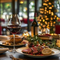 Leinwandbilder - christmas and new year celebration wine restaurant, fall confetti background party decoration