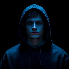 Leinwandbilder - Anonymous computer hacker in hood and laptop isolated over white background. Dark face. Data thief, internet attack, darknet fraud, dangerous viruses and cyber security.