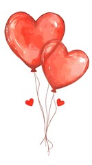 Poster - Two Red Heart Shaped Balloons Floating Together