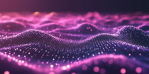 Abstract futuristic design featuring glowing purple nodes and precise lines on a dark violet background, sharp details with cinematic depth for a sleek modern look.