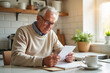 © Irina - Thoughtful elderly man reading a photo in cozy kitchen with coffee cup