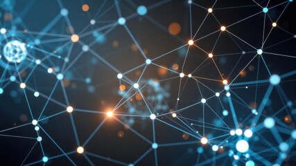 abstract digital network with glowing nodes and connections in blue and orange hues, illustrating te
