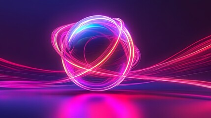 Wall Mural - Dynamic light trails surrounding a vibrant sphere digital art abstract futuristic studio view visual concept