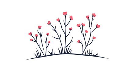 Wall Mural - Simple Line Drawing Of Heart Shaped Flowers And Grass