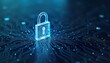 © miss irine - Digital lock graphic on dark blue circuit board background. Secure computing system. Modern tech illustration for cyber security. Fraud prevention concept. Privacy data network protection. Secure