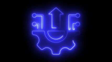 High tech icon animation by blue color neon on black background.