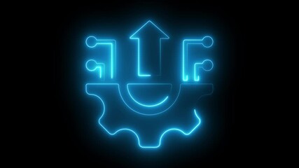 High tech icon animation by cyan color neon on black background.