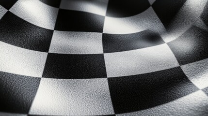 Poster - Textured black and white checkered pattern with curves reflecting light in a smooth surface