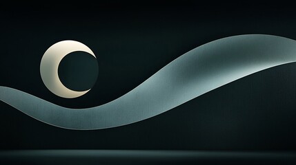 Canvas Print - abstract dark background with crescent moon and wave.