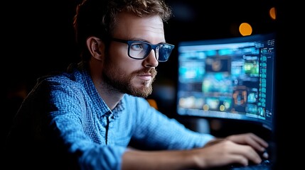 Programmer working late at night on code development