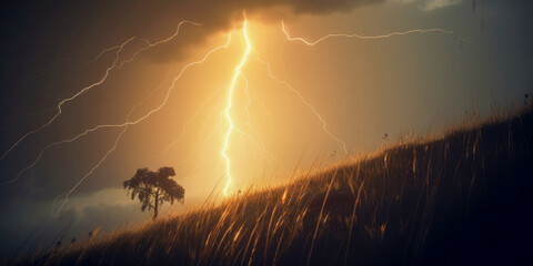 Canvas Print - A severe thunderstorm over a natural landscape