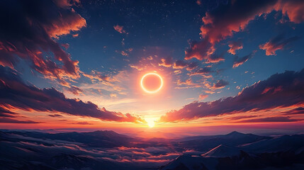 Canvas Print - anime concept sky sunset landscape background eclipse, ai