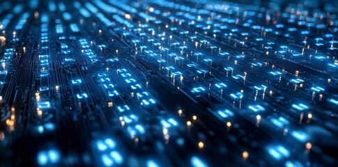 Abstract futuristic electronic circuit technology background in 2D illustration.