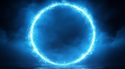 Leinwandbilder - Dazzling blue energy circle illuminates the darkened landscape in a mystical display of light and movement