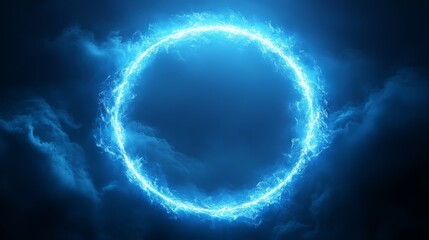 Leinwandbilder - Illuminating electric circle glows against a dark stormy sky, evoking mystery and magic at night in an ethereal atmosphere