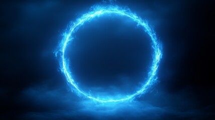Leinwandbilder - Vibrant electric aura illuminating an abstract circular portal amidst a mysterious dark backdrop
