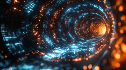 Blue digital illustrations highlight computer codes and futuristic web designs, with virtual patterns envisioning a future where technology intersects with business in digital environments.