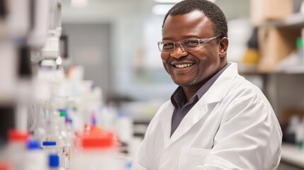 Wall Mural - smiling scientist in a modern lab - a passion for discovery