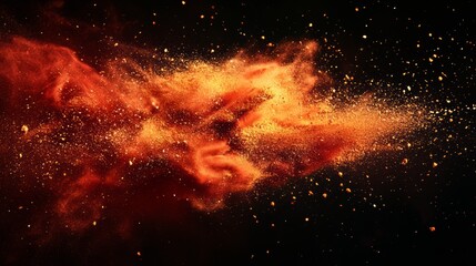 Wall Mural - Explosive Orange Powder Explosion on Black Background