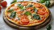 © ROY - Delicious margherita pizza with fresh tomatoes and basil.
