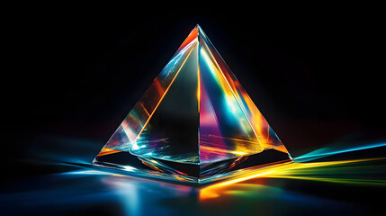 Wall Mural - colorful glass prism triangle light dispersion in dark background, ai