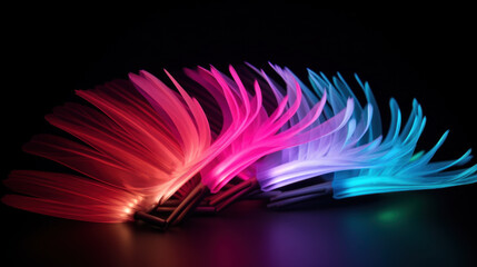 Poster - Neon Glow Feathers on Black Background