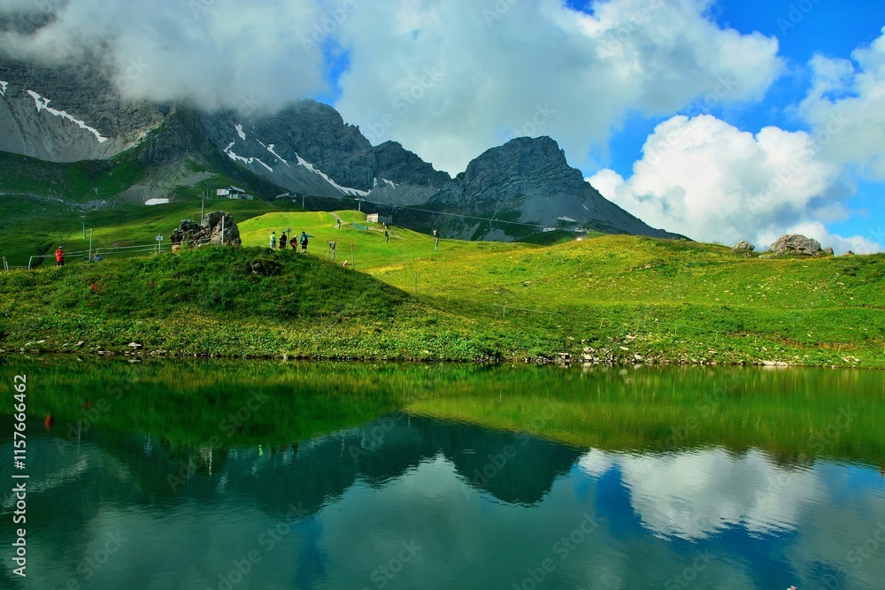 Austrian Alps - view of the lake near Karhorn mountain in the Lechtal ...