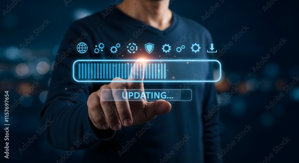 Digital innovation and software update process with glowing interface ...