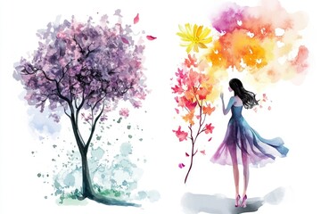 Wall Mural - A person holding a bouquet standing near a tree, great for general use or as a background image