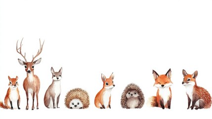 Poster - Charming illustration depicting various forest animals in a natural setting together in harmony and beauty. Generative AI