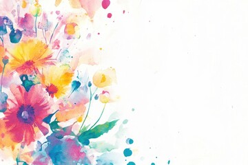 Wall Mural - Watercolor painting of colorful flowers arranged on a clean white background