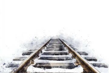 Wall Mural - Watercolor illustration of a scenic train track with rolling hills and trees