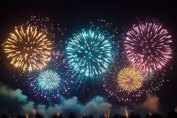 Wall Mural - a group of colorful fireworks light up the dark night sky