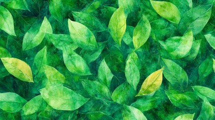 Wall Mural - Vibrant green leaves nature scene botanical illustration lush environment aerial view natural beauty