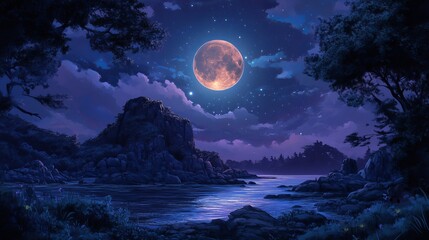 Wall Mural - The moon, casting its serene beauty and illuminating the night sky.