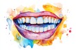 © Alena - Watercolor illustration of a mouth with visible teeth, suitable for use in various designs and illustrations