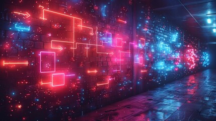 Wall Mural - craft a neon display of educational interactions symbols, featuring illuminated