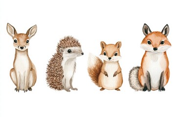 Aufkleber - Colorful illustration featuring forest animals in a natural setting, showcasing their unique characteristics and charm. Generative AI