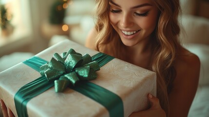 Canvas Print - A woman holding a beautifully wrapped present