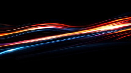 Wall Mural - abstract colorful light trails creating dynamic waves in a dark backdrop.