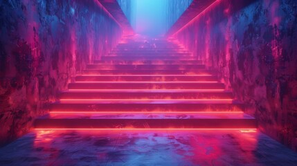Wall Mural - conceptualize a neon exhibit of career advancement symbols, including shimmering