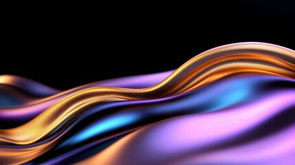 Wall Mural - colorful metallic waves against black background in abstract art