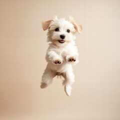 Aufkleber - Joyful puppy leaps in mid air creating a delightful moment for hearts and minds with ample space for text or creativity. Generative AI